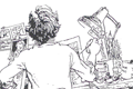 caricature of man at desk
